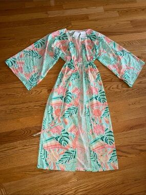NWT Kenny Flowers Watercolors Long Kimono In The Hawaii Size XS-S